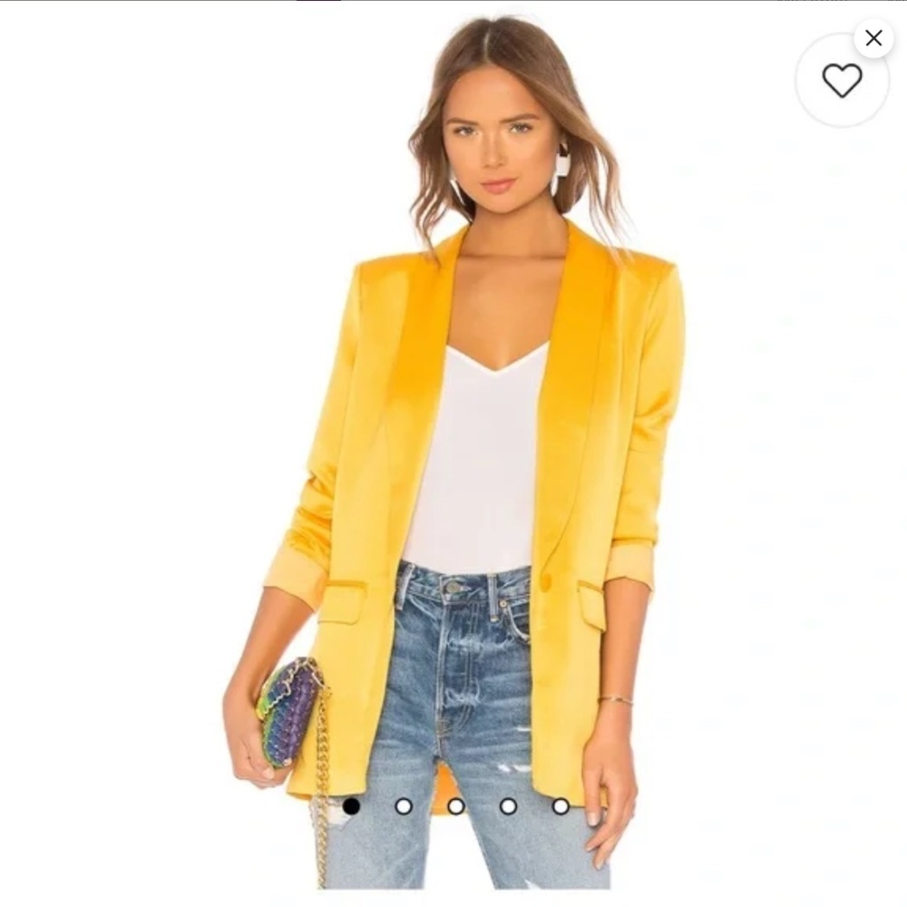 NWT L'Academie Fleur Blazer Mustard Yellow L Revolve Oversized Long Office Siren
